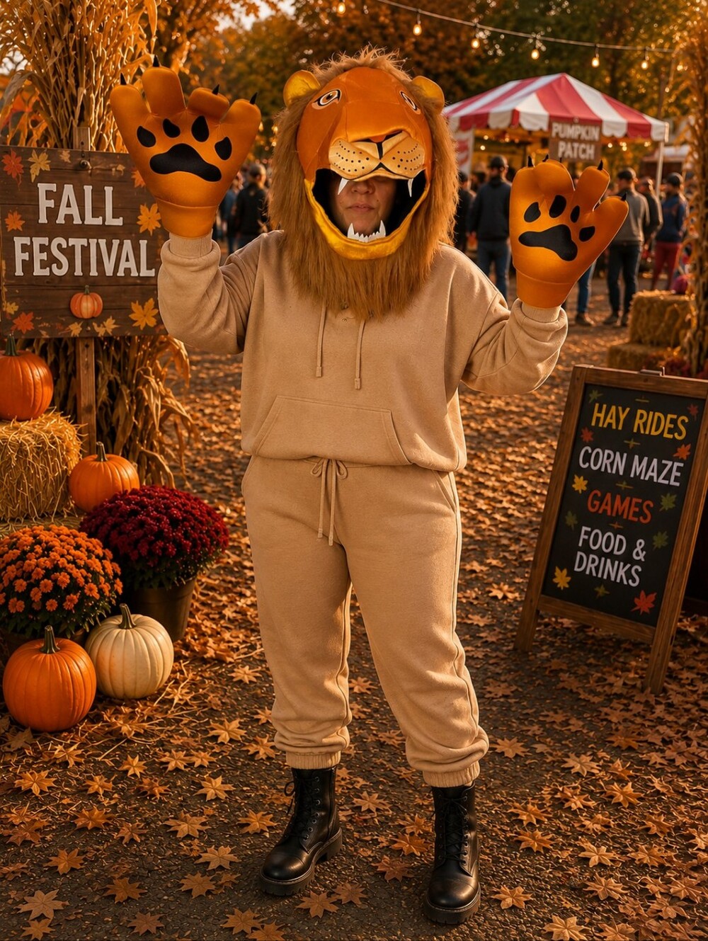 Lion Costume Headpiece and Paw Gloves  Adult One Size